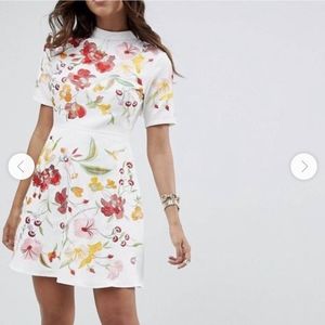 ASOS Ivory Embroidered Floral Dess